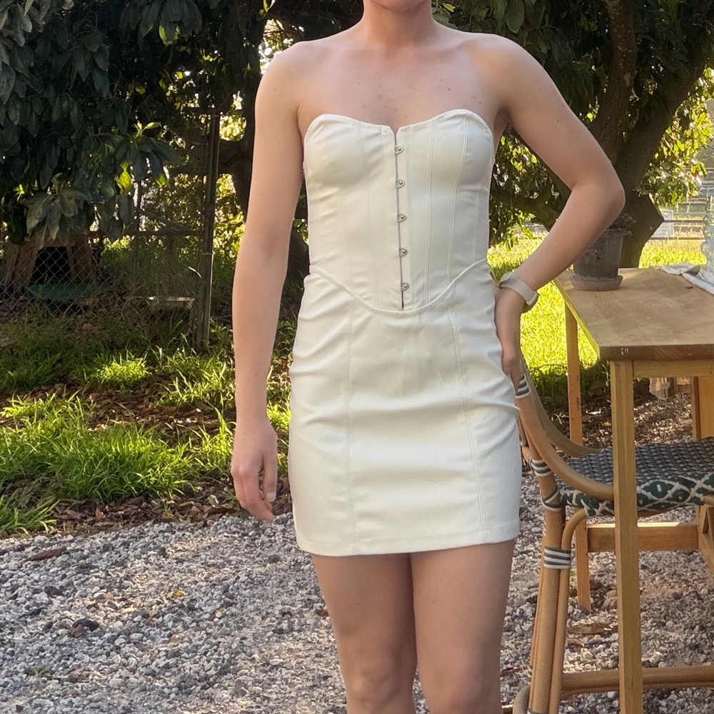 Urban Outfitters Strapless Cream Corset Midi Dress